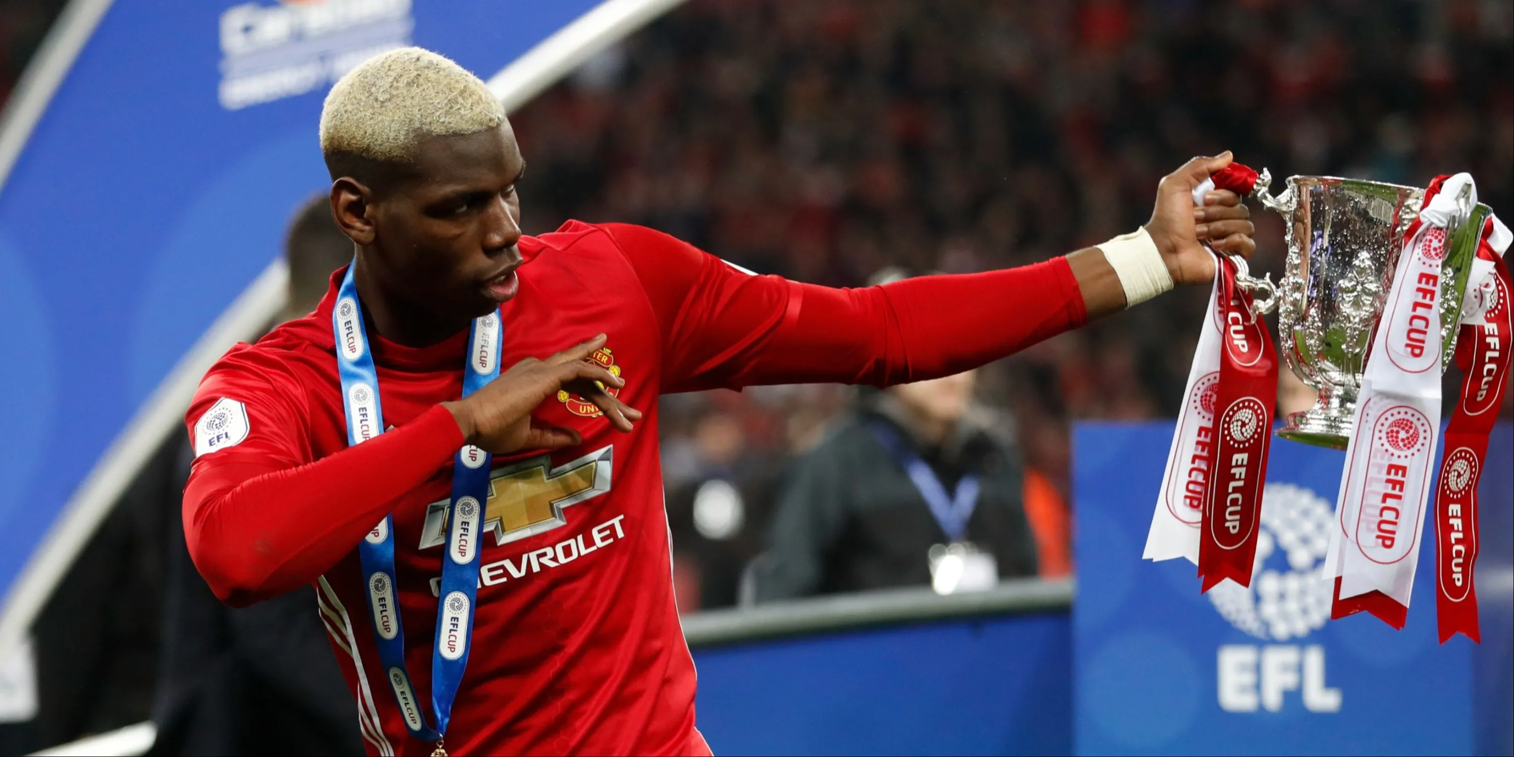Paul Pogba ăn mừng cùng Man United, hình mẫu mà Jobe Bellingham được so sánh.
