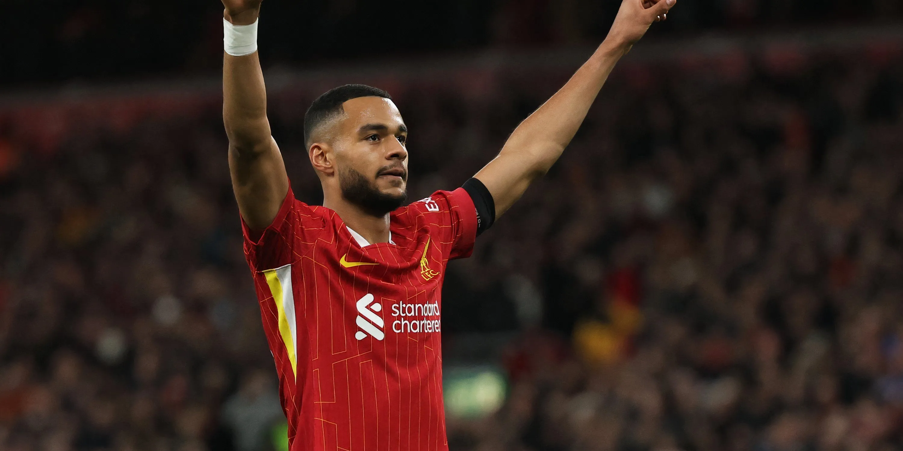 Tiền đạo Cody Gakpo thể hiện niềm vui sau khi ghi bàn cho Liverpool