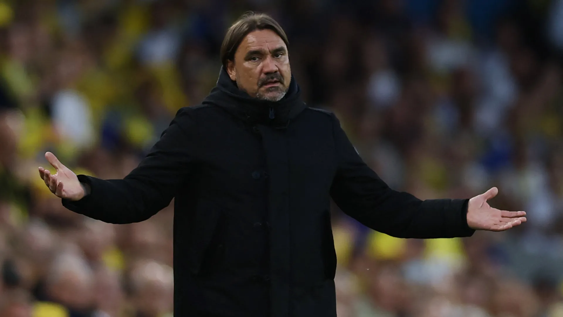 Huấn luyện viên trưởng Daniel Farke của Leeds United đứng trên sân